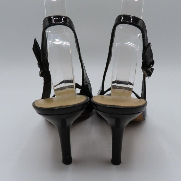 Via Spiga Womens 9 M Black Patent Leather Open Toe Slingback High Heels Buckle - Picture 6 of 12